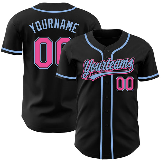 Custom Black Pink-Light Blue Authentic Baseball Jersey - Main View