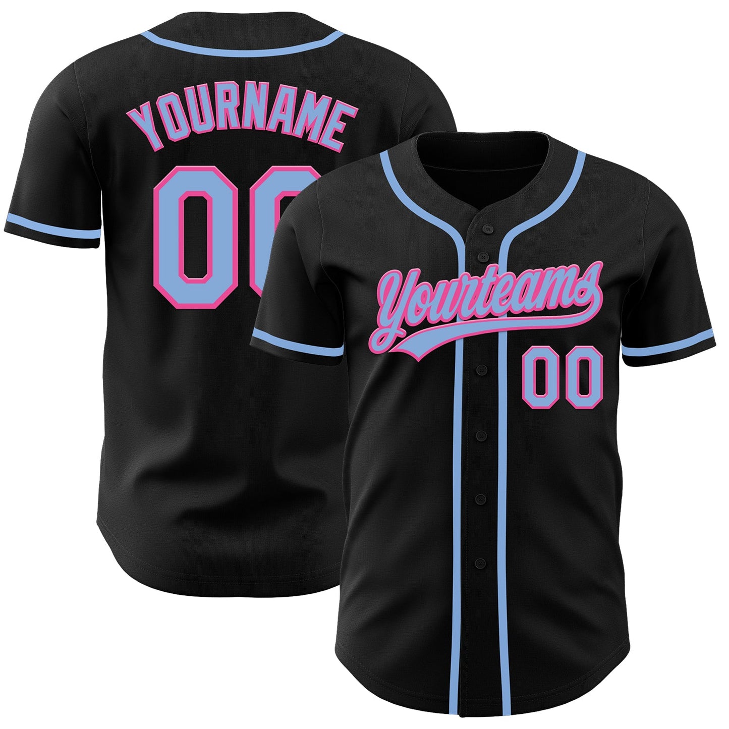 Custom Black Light Blue-Pink Authentic Baseball Jersey - Main View