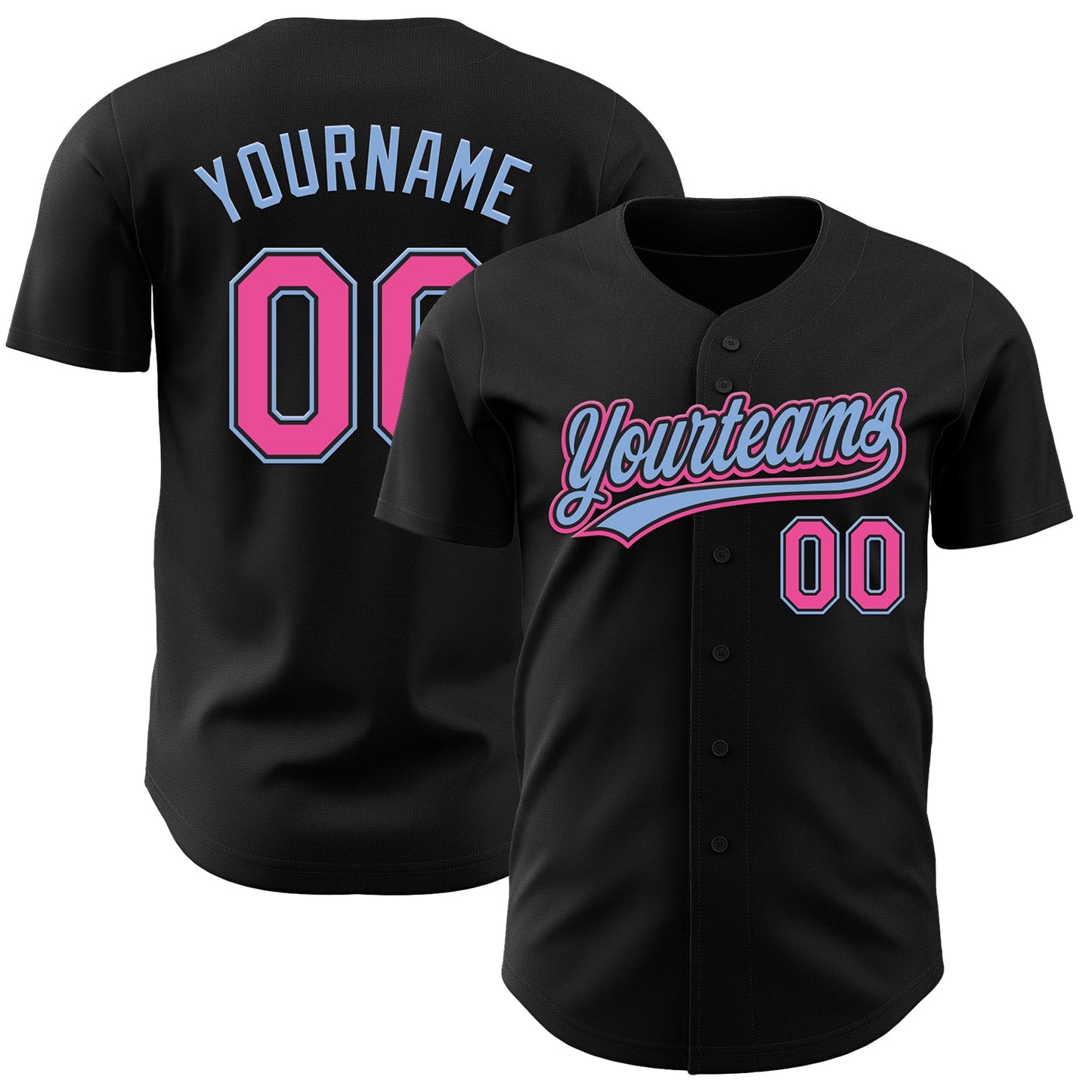 Custom Black Pink-Light Blue Authentic Baseball Jersey - Main View