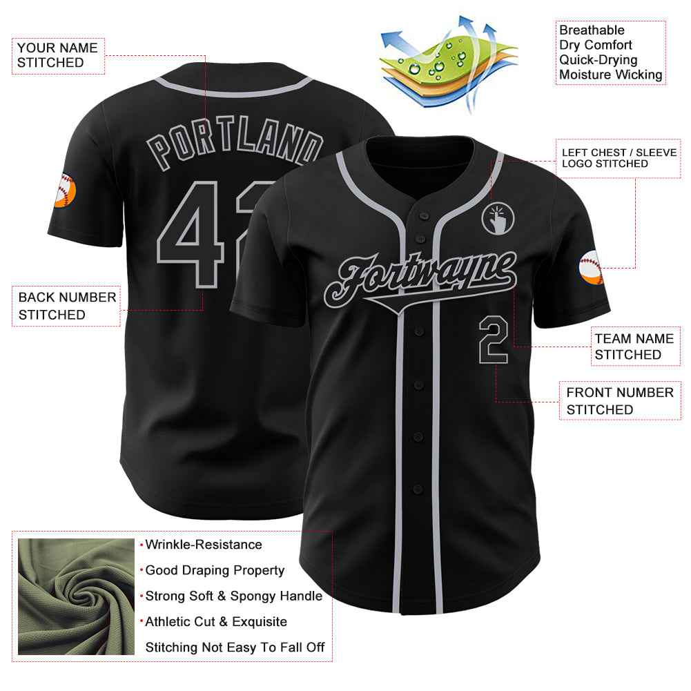 Custom Black Gray Authentic Baseball Jersey view 3