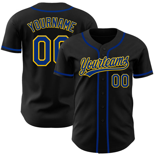 Custom Black Royal-Yellow Authentic Baseball Jersey - Main View