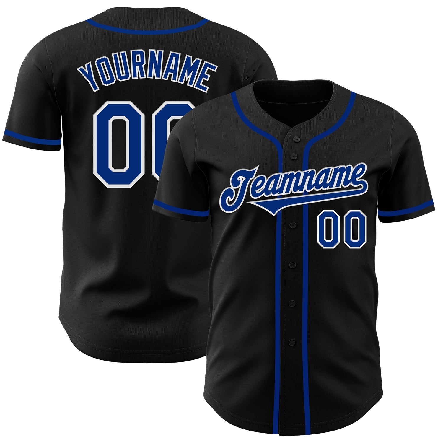 Custom Black Royal-White Authentic Baseball Jersey - Main View