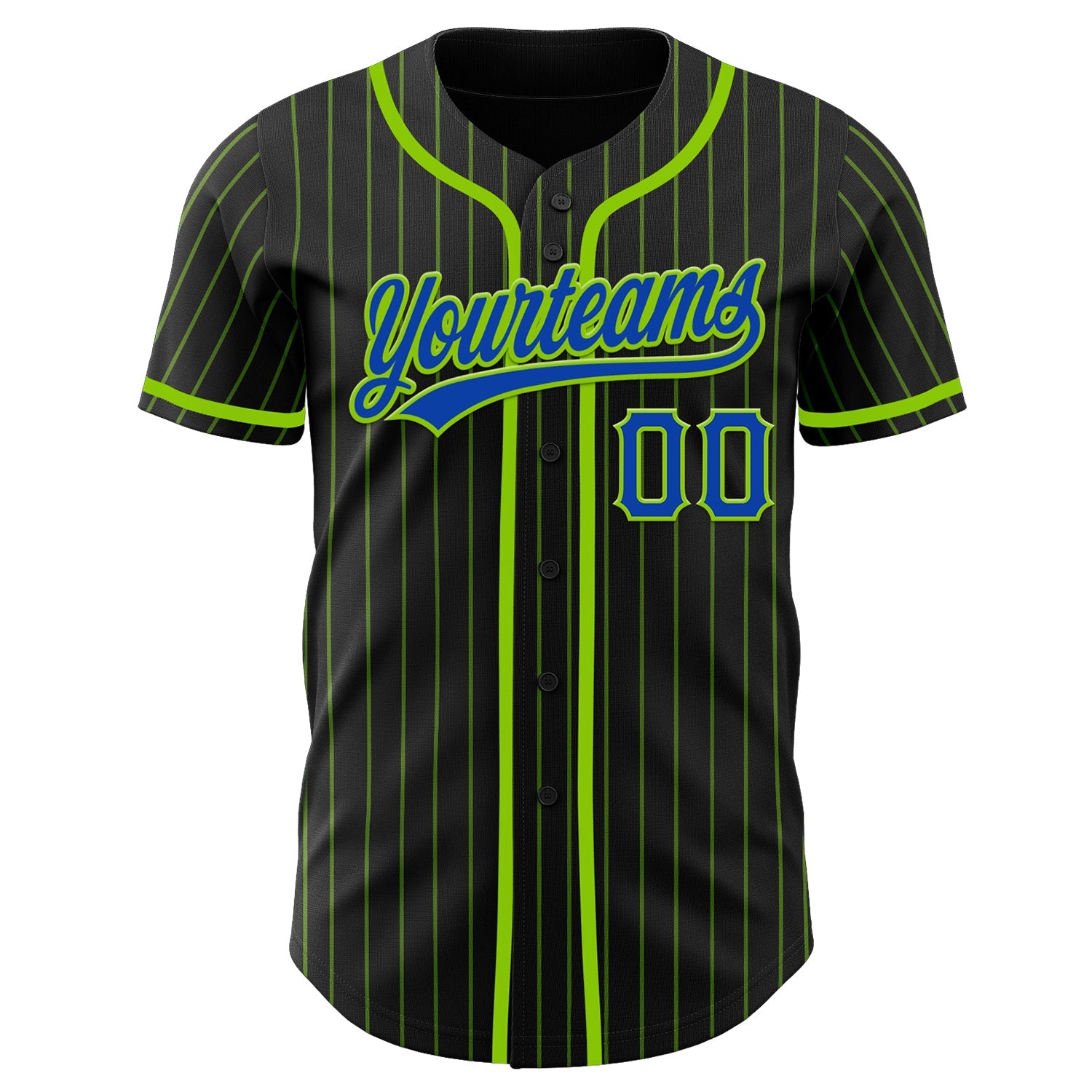 Custom Black Neon Green Pinstripe Thunder Blue Authentic Baseball Jersey view 2