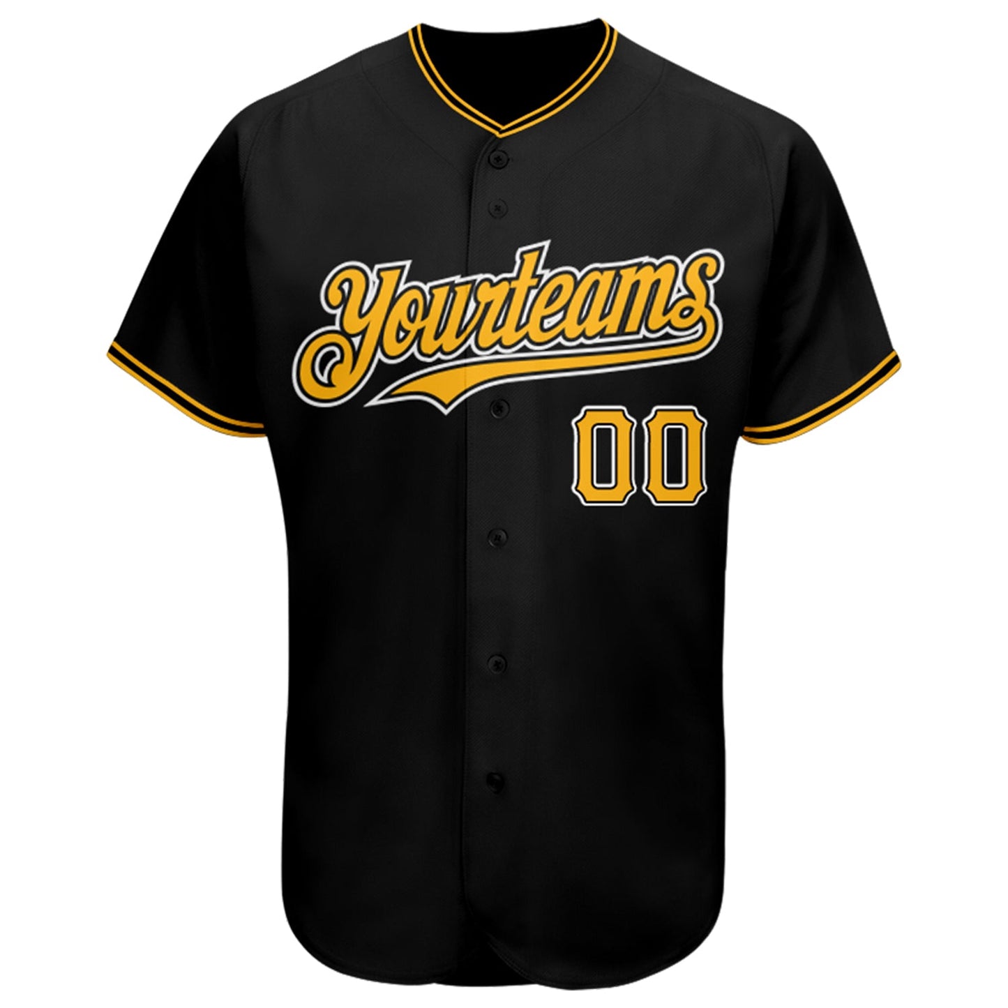 Custom Black Gold-White Authentic Baseball Jersey view 2