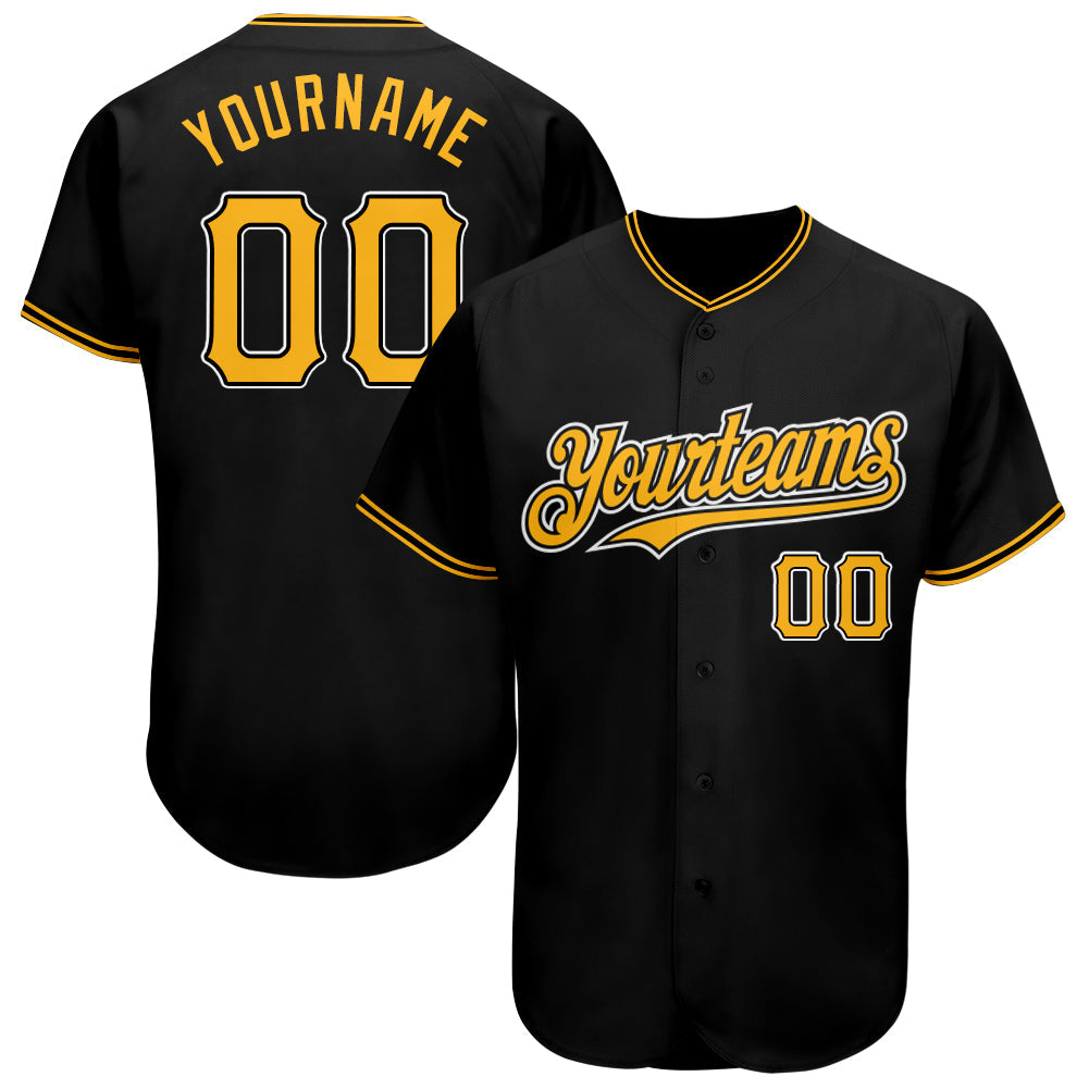 Custom Black Gold-White Authentic Baseball Jersey - Main View
