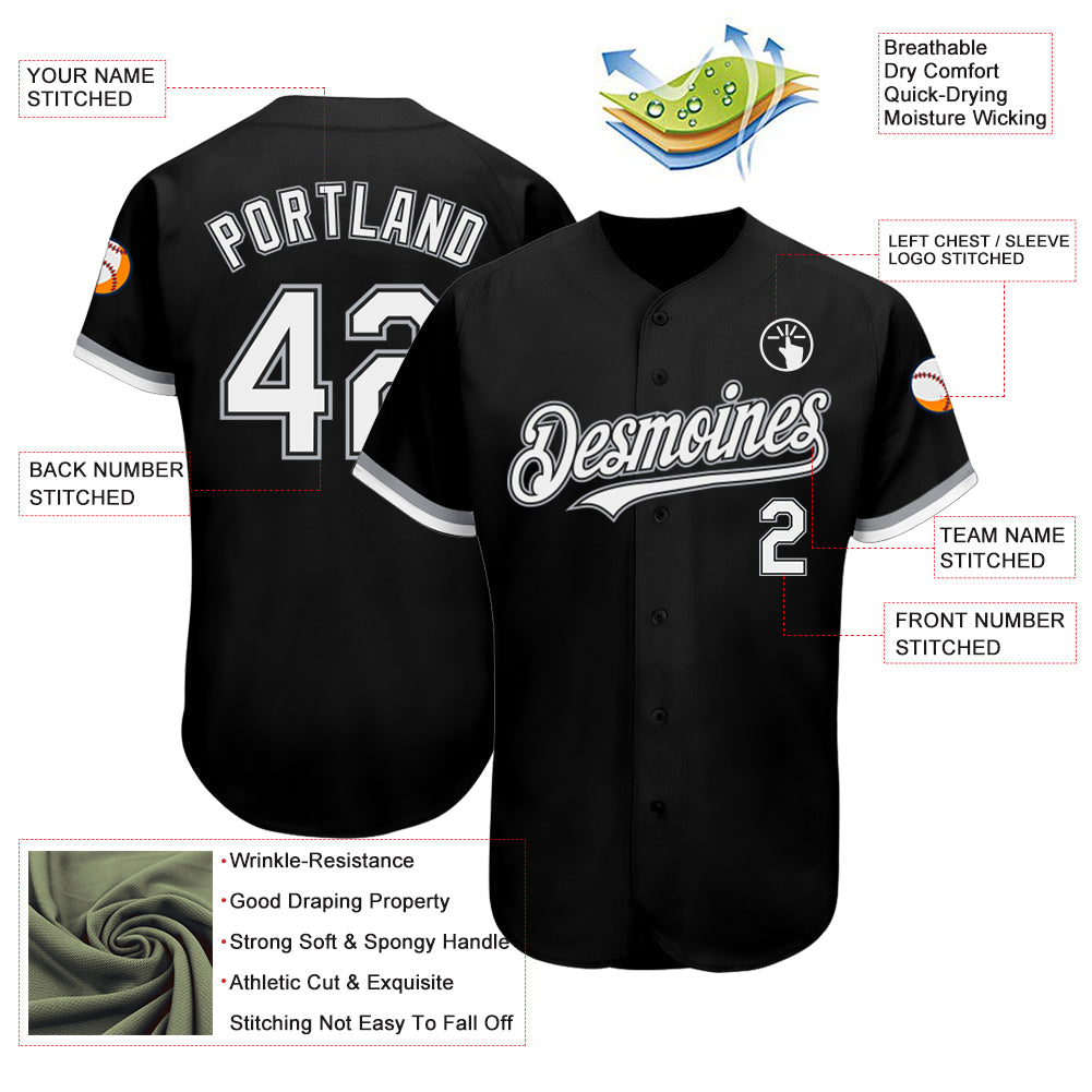 Custom Black White-Gray Authentic Baseball Jersey view 3