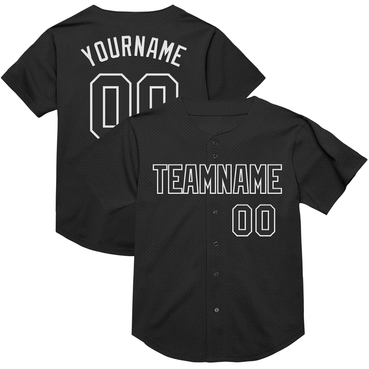 Custom Black White Mesh Authentic Throwback Baseball Jersey - Main View