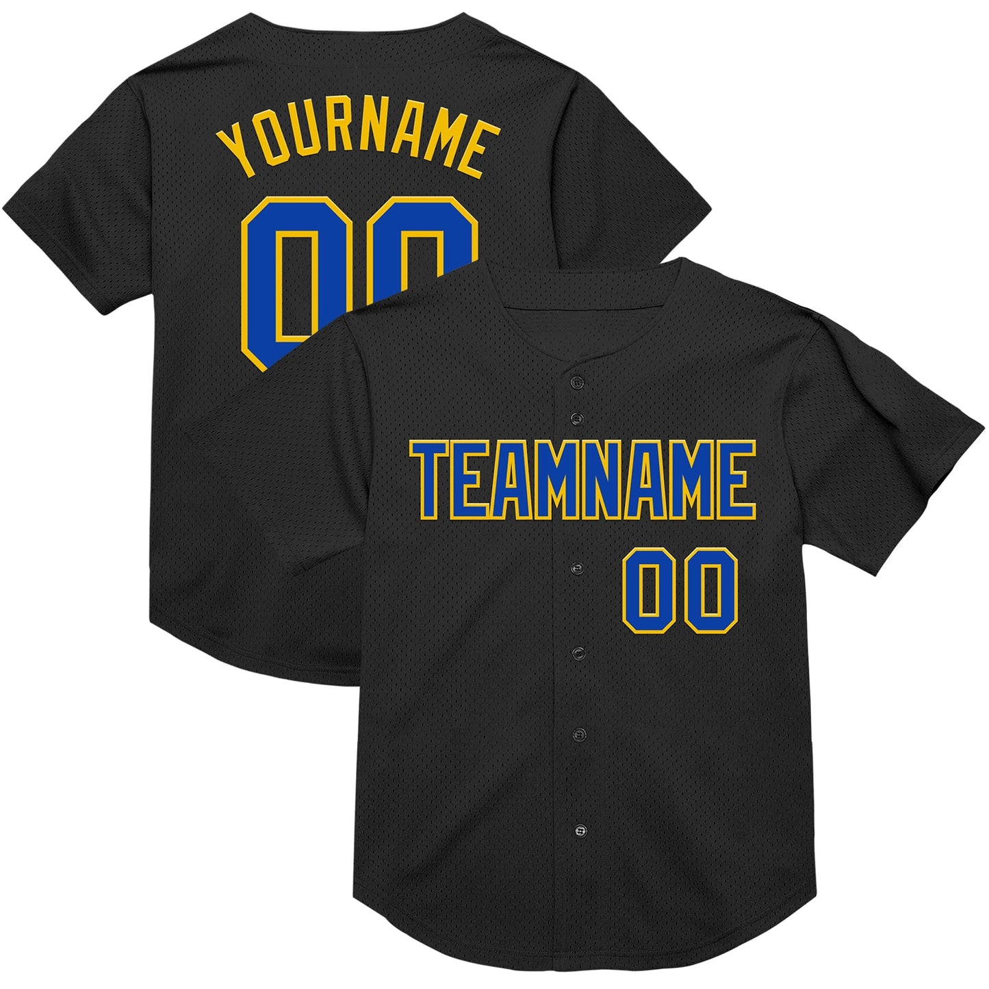 Custom Black Thunder Blue-Yellow Mesh Authentic Throwback Baseball Jersey - Main View