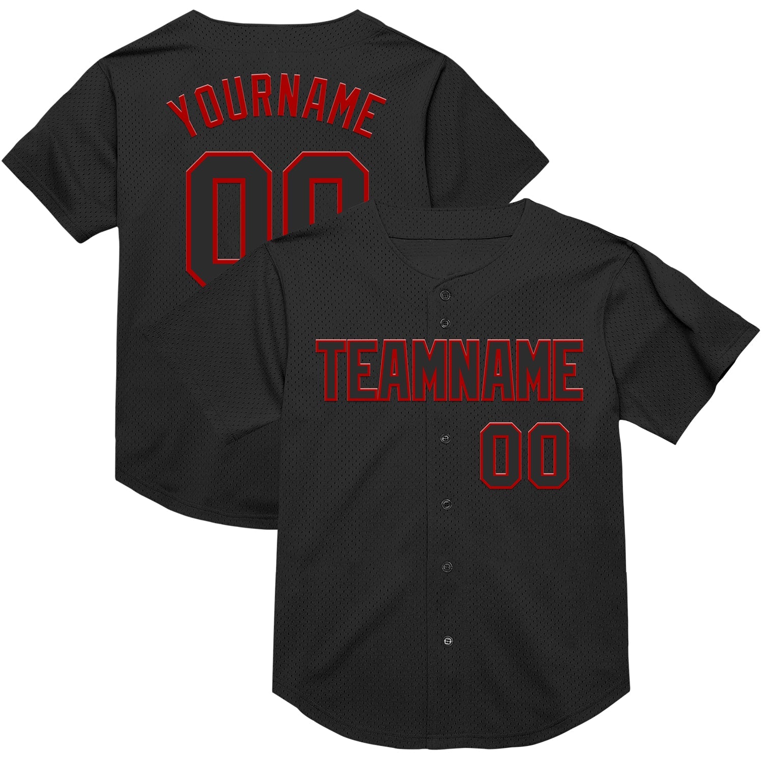 Custom Black Red Mesh Authentic Throwback Baseball Jersey - Main View