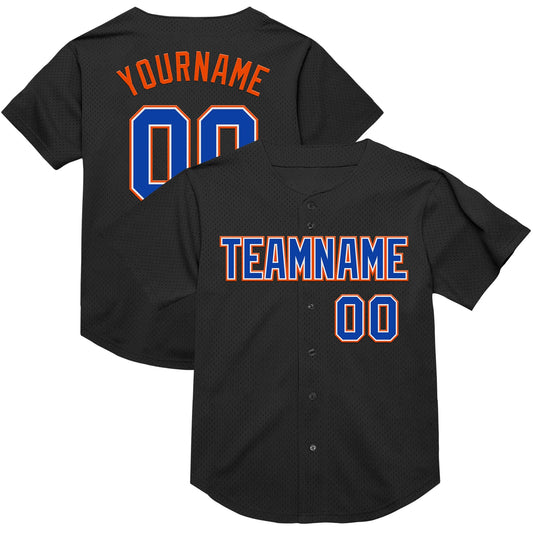 Custom Black Royal-Orange Mesh Authentic Throwback Baseball Jersey - Main View