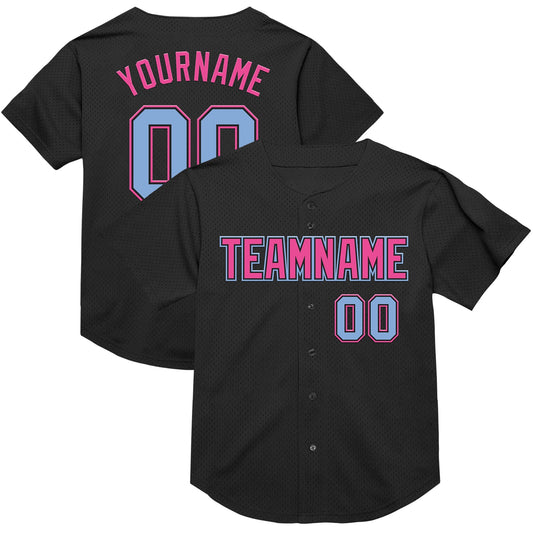 Custom Black Light Blue-Pink Mesh Authentic Throwback Baseball Jersey - Main View