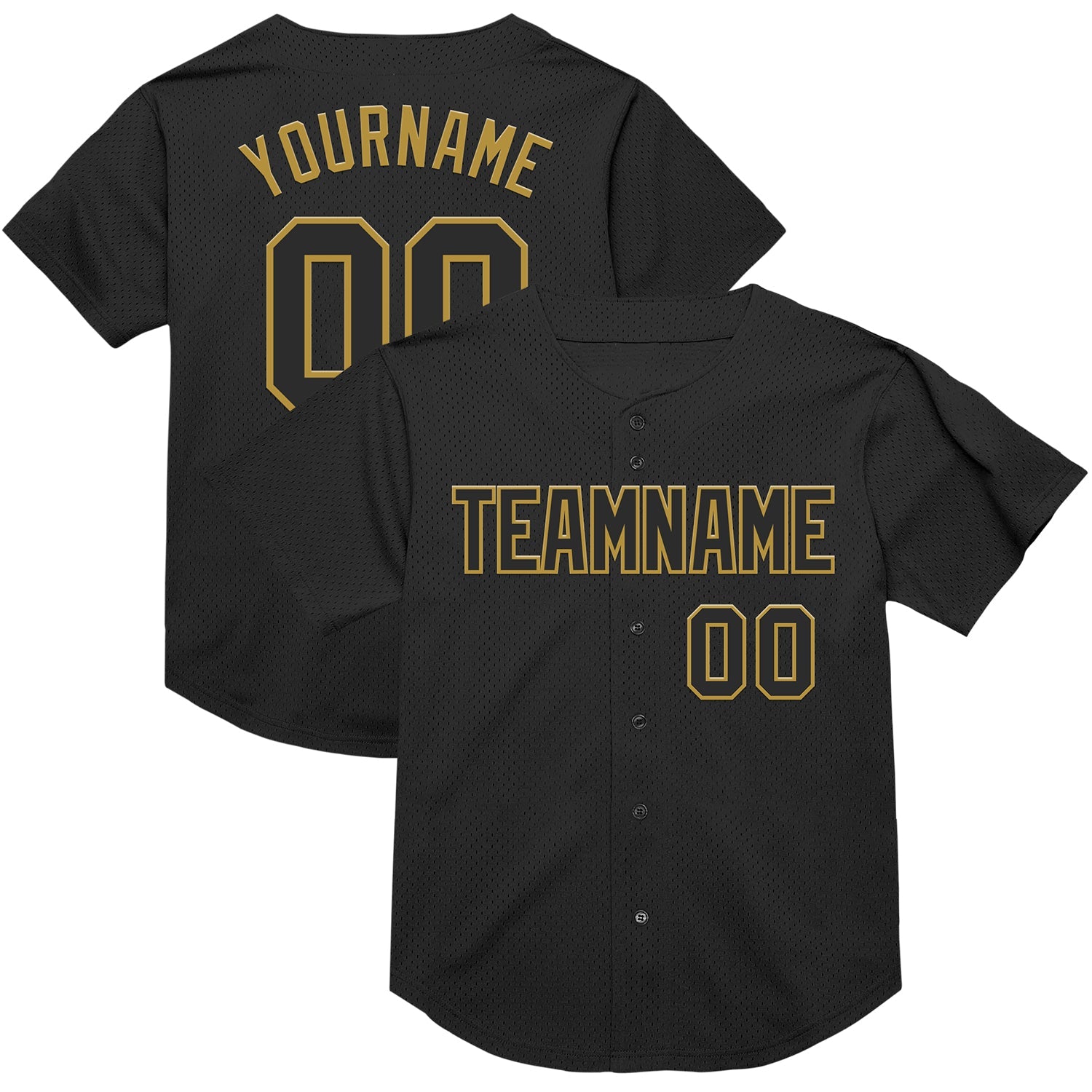 Custom Black Old Gold Mesh Authentic Throwback Baseball Jersey - Main View