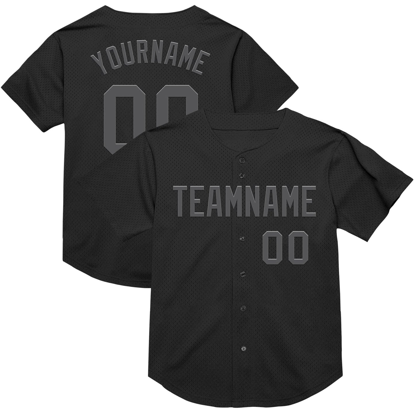 Custom Black Steel Gray Mesh Authentic Throwback Baseball Jersey - Main View