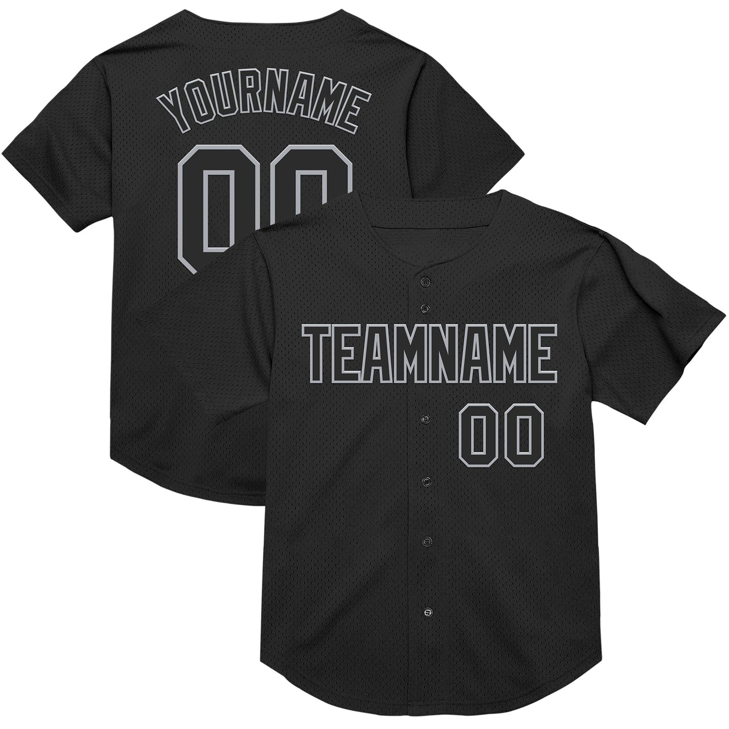 Custom Black Gray Mesh Authentic Throwback Baseball Jersey - Main View