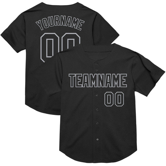 Custom Black Gray Mesh Authentic Throwback Baseball Jersey - Main View