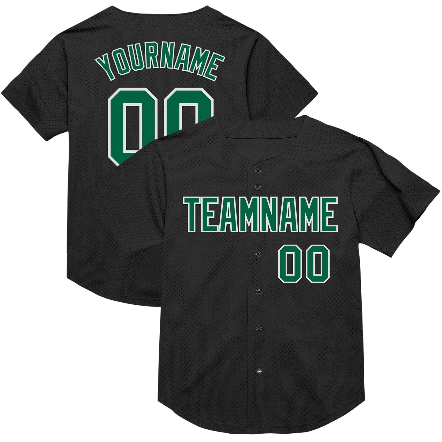 Custom Black Kelly Green-White Mesh Authentic Throwback Baseball Jersey - Main View