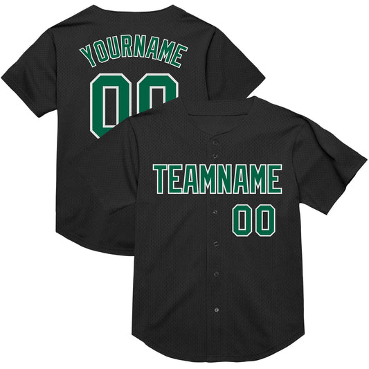 Custom Black Kelly Green-White Mesh Authentic Throwback Baseball Jersey - Main View