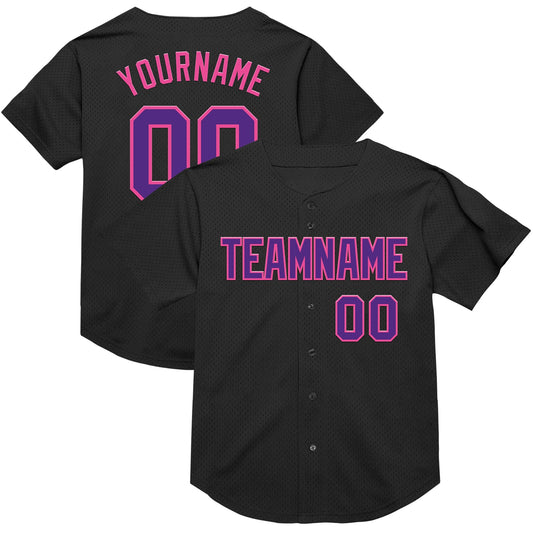 Custom Black Purple-Pink Mesh Authentic Throwback Baseball Jersey - Main View