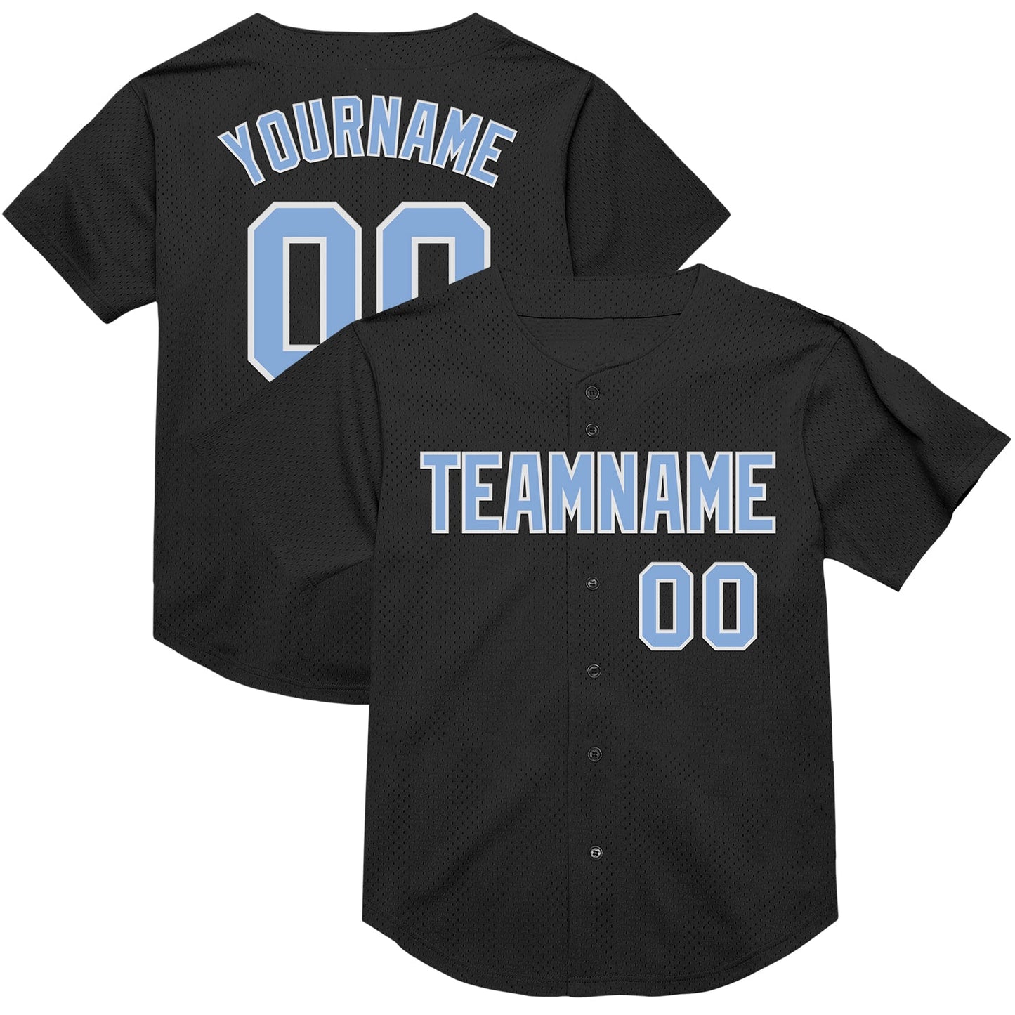 Custom Black Light Blue-White Mesh Authentic Throwback Baseball Jersey - Main View