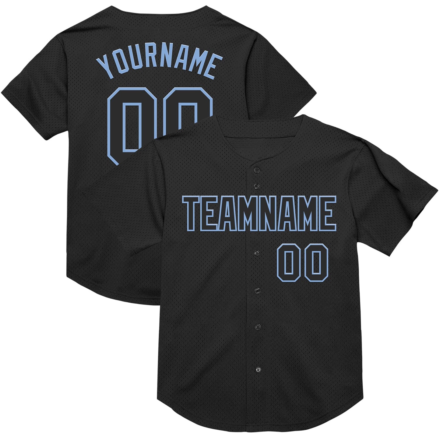 Custom Black Light Blue Mesh Authentic Throwback Baseball Jersey - Main View