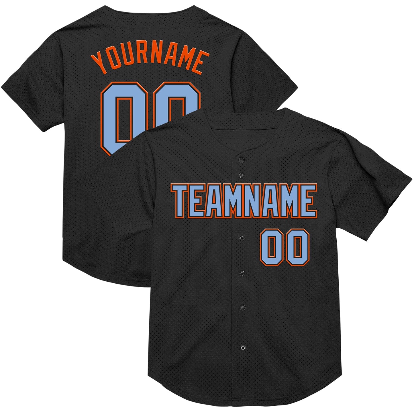 Custom Black Light Blue-Orange Mesh Authentic Throwback Baseball Jersey - Main View