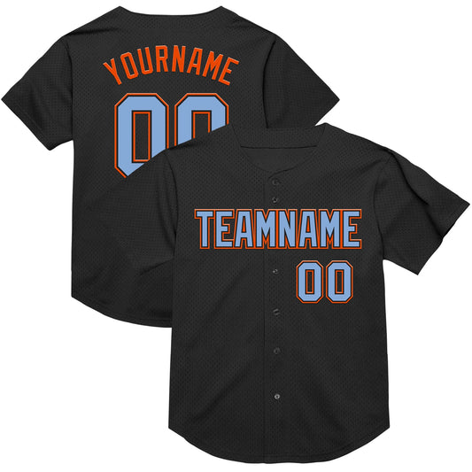 Custom Black Light Blue-Orange Mesh Authentic Throwback Baseball Jersey - Main View