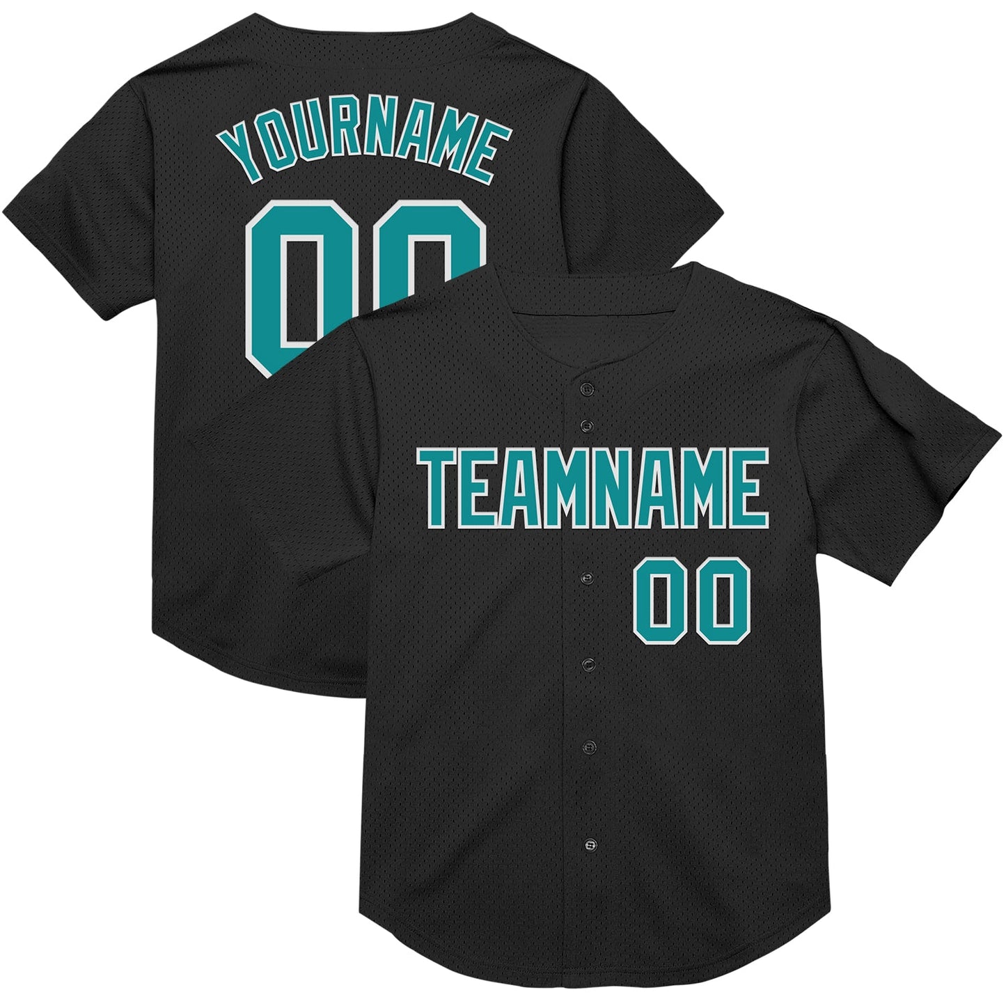 Custom Black Teal-White Mesh Authentic Throwback Baseball Jersey - Main View
