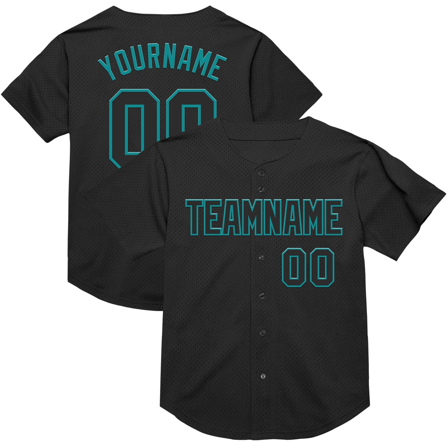 Custom Black Teal Mesh Authentic Throwback Baseball Jersey - Main View
