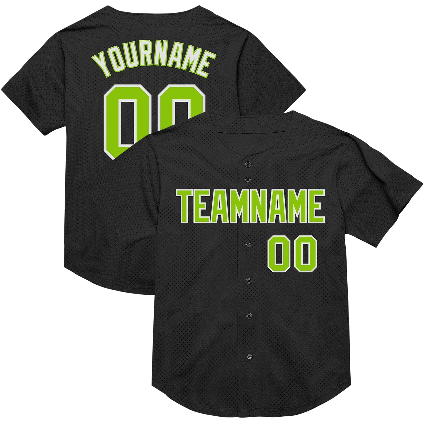 Custom Black Neon Green-White Mesh Authentic Throwback Baseball Jersey - Main View