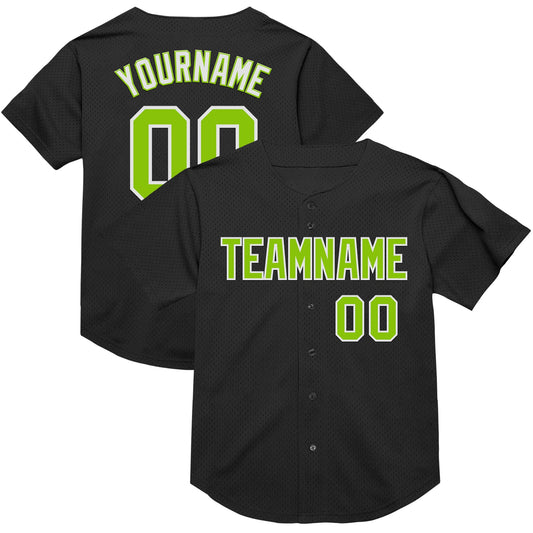 Custom Black Neon Green-White Mesh Authentic Throwback Baseball Jersey - Main View