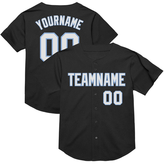 Custom Black White-Light Blue Mesh Authentic Throwback Baseball Jersey - Main View