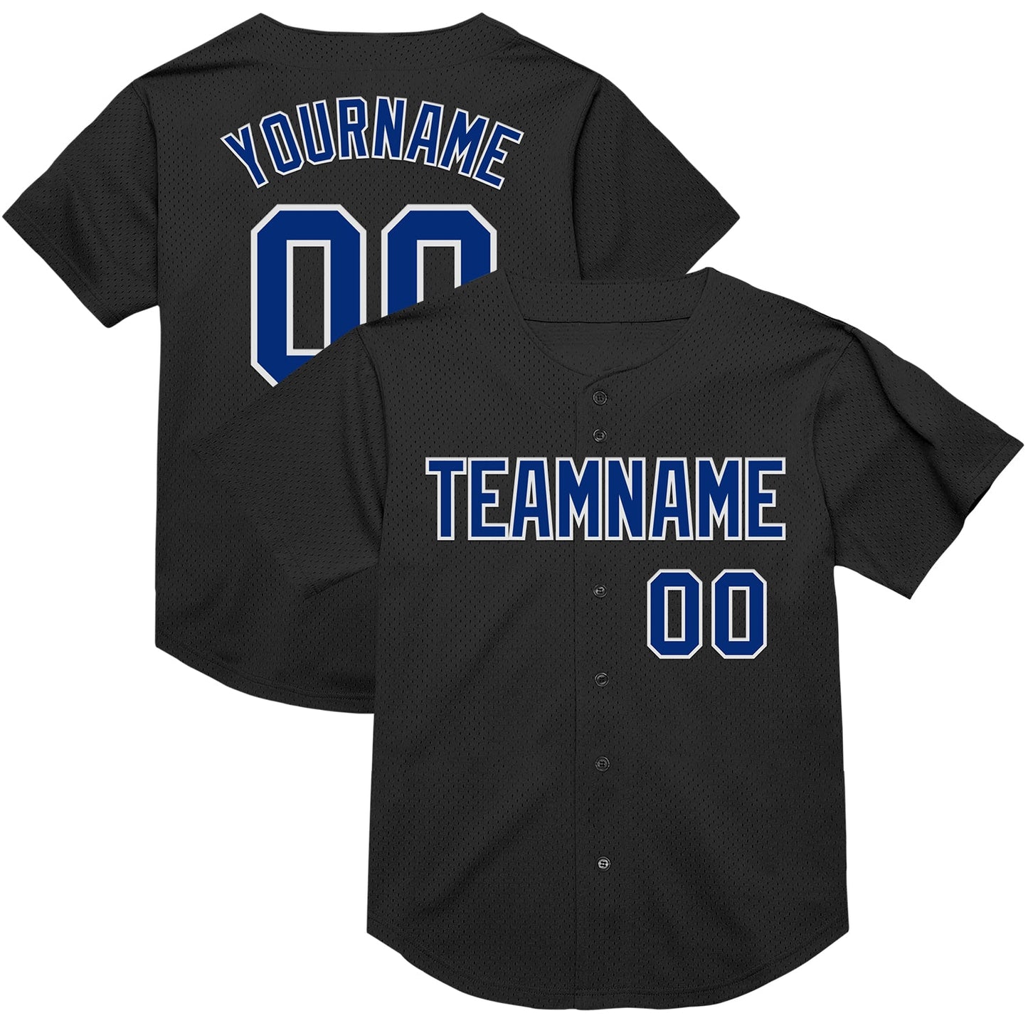 Custom Black Royal-White Mesh Authentic Throwback Baseball Jersey - Main View