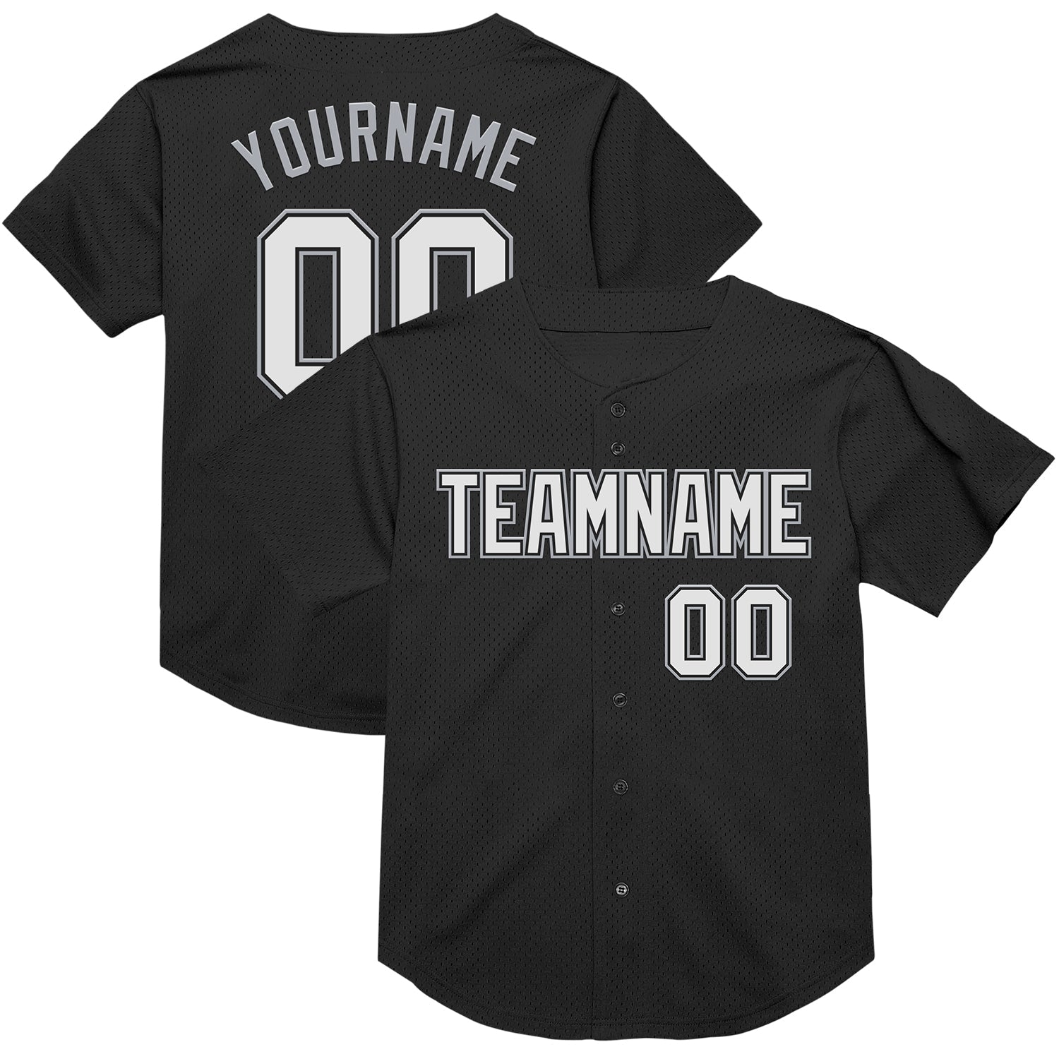 Custom Black White-Gray Mesh Authentic Throwback Baseball Jersey - Main View