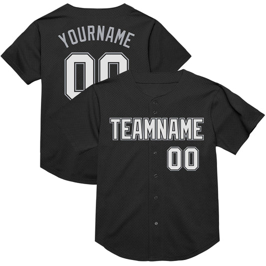 Custom Black White-Gray Mesh Authentic Throwback Baseball Jersey - Main View