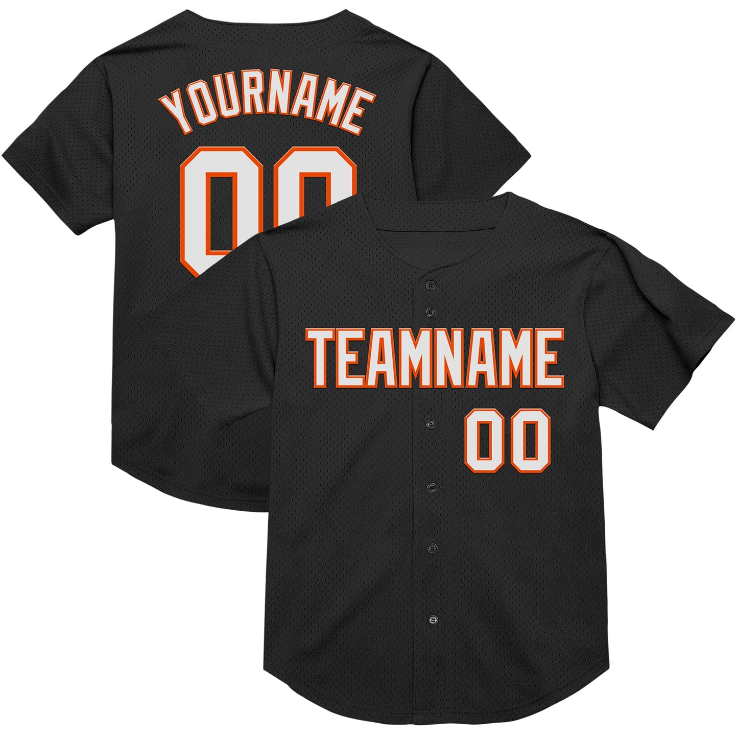 Custom Black White-Orange Mesh Authentic Throwback Baseball Jersey - Main View