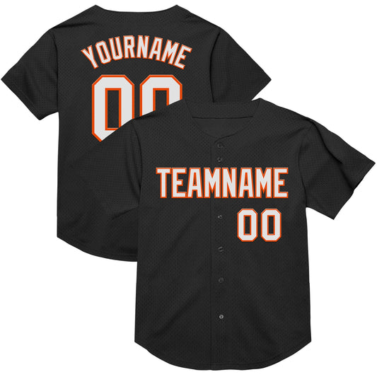 Custom Black White-Orange Mesh Authentic Throwback Baseball Jersey - Main View