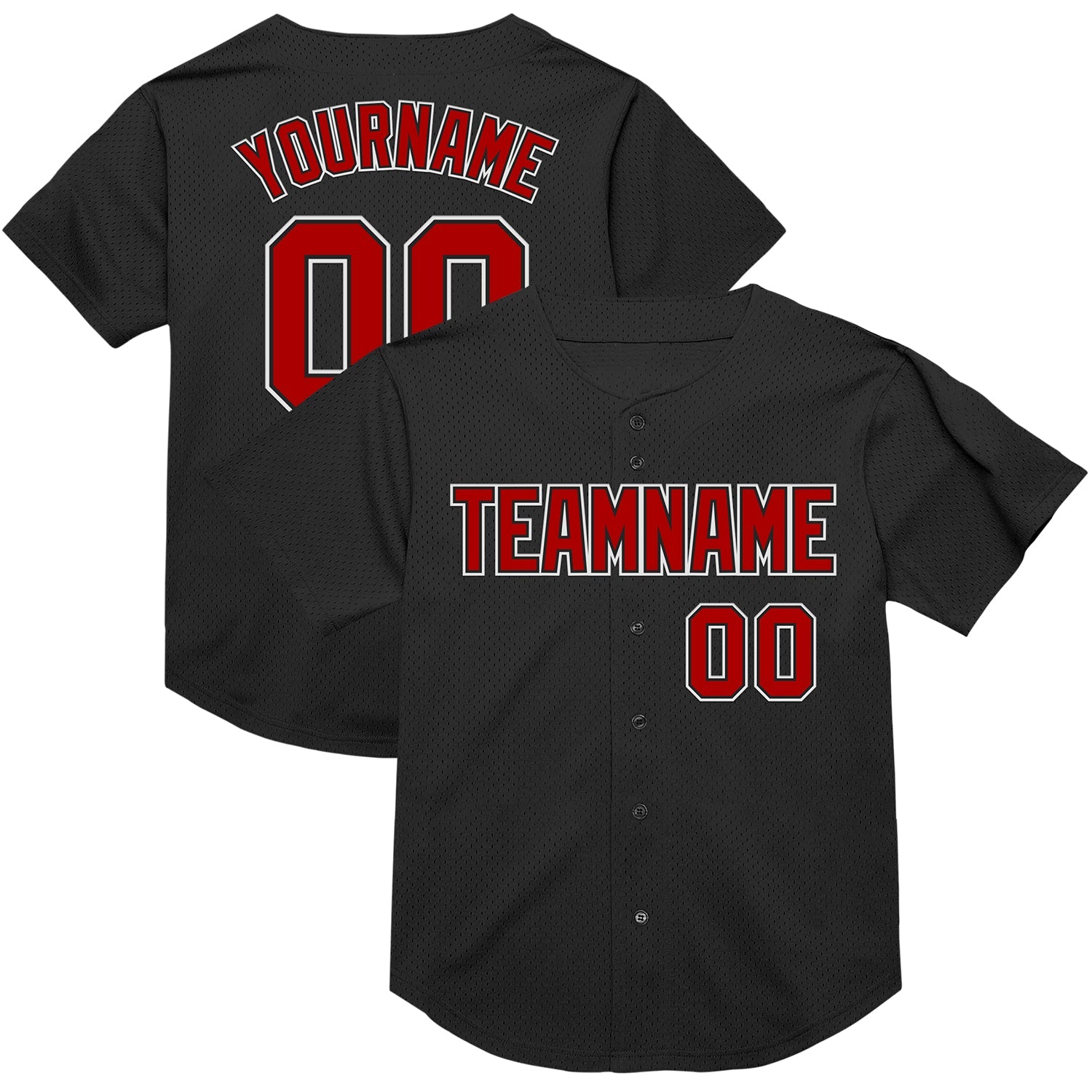 Custom Black Red-White Mesh Authentic Throwback Baseball Jersey - Main View