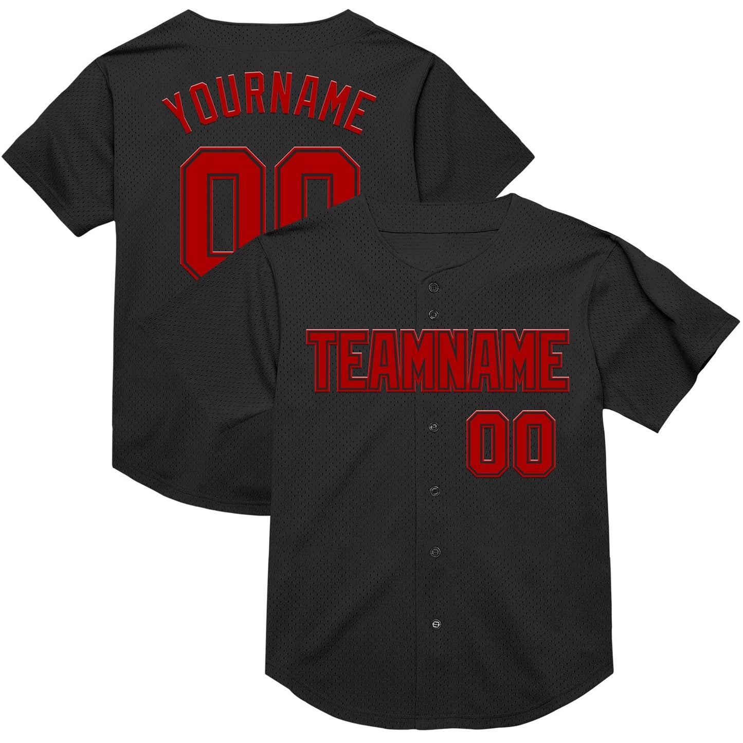 Custom Black Red Mesh Authentic Throwback Baseball Jersey - Main View
