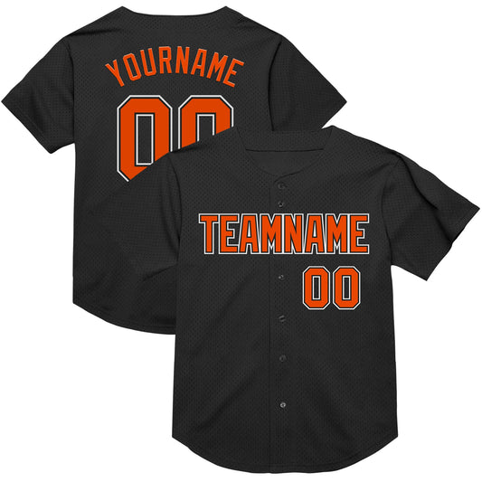 Custom Black Orange-White Mesh Authentic Throwback Baseball Jersey - Main View