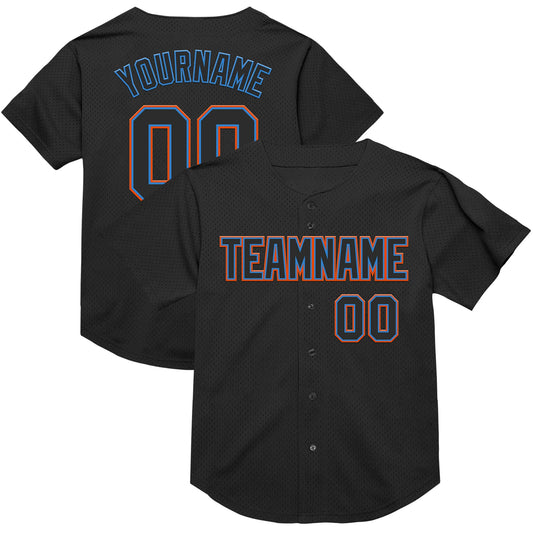 Custom Black Electric Blue-Orange Mesh Authentic Throwback Baseball Jersey - Main View