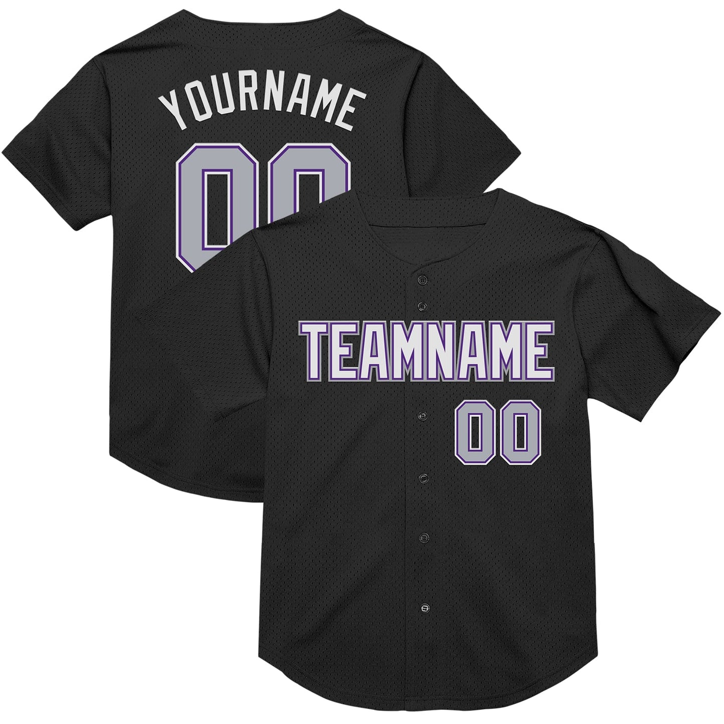 Custom Black Gray-Purple Mesh Authentic Throwback Baseball Jersey - Main View