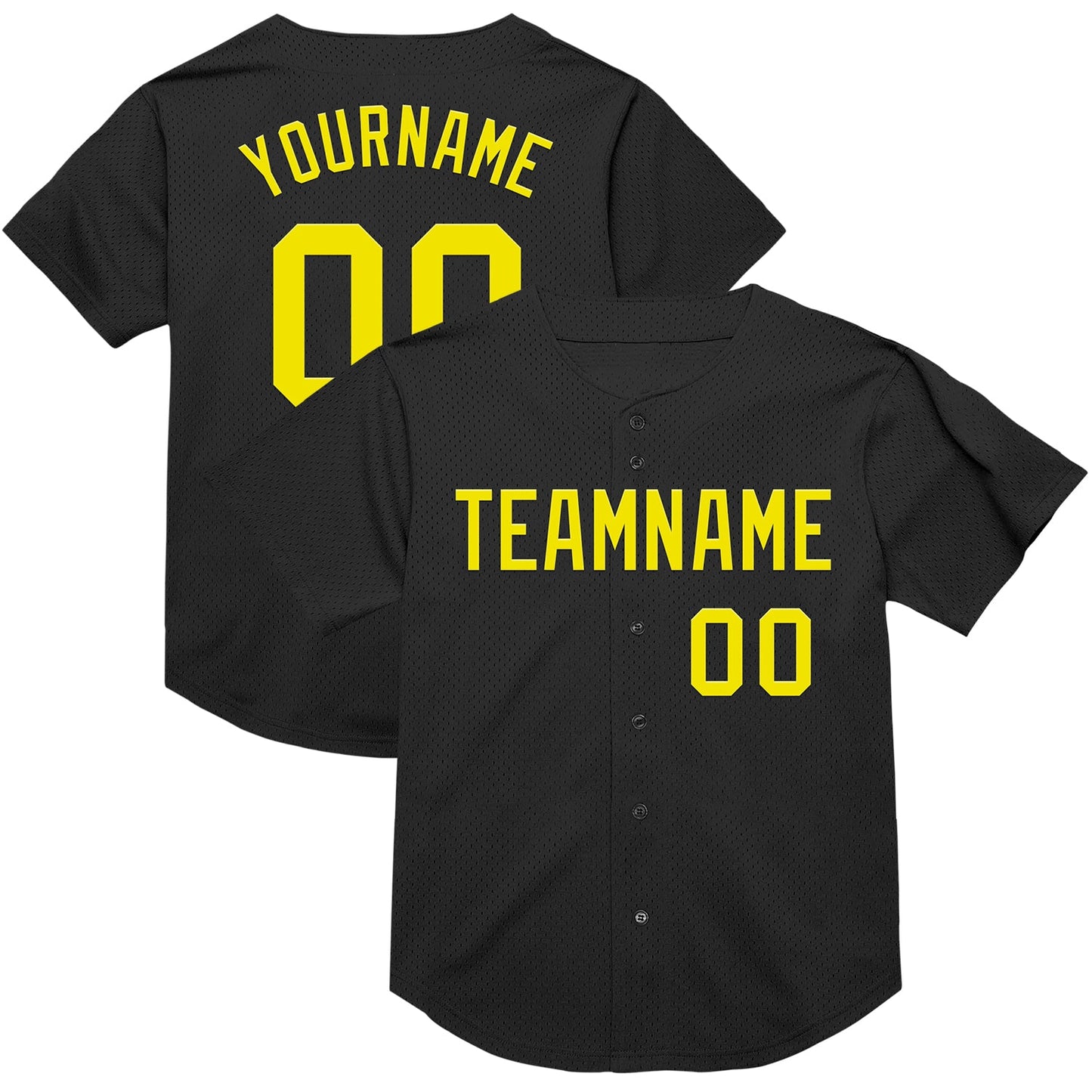 Custom Black Light Yellow Mesh Authentic Throwback Baseball Jersey - Main View