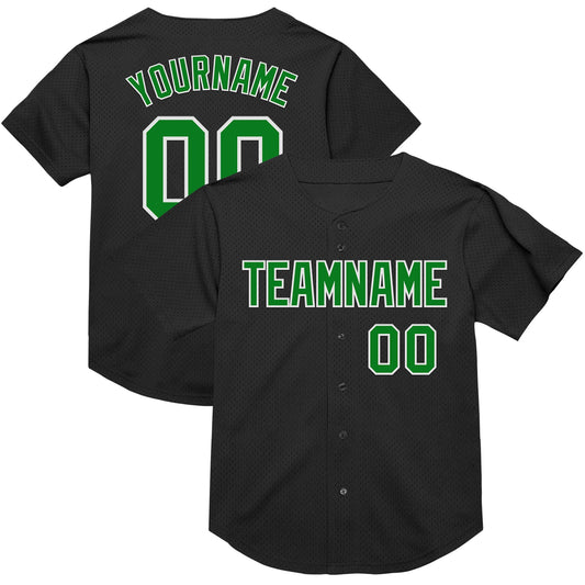 Custom Black Grass Green-White Mesh Authentic Throwback Baseball Jersey - Main View