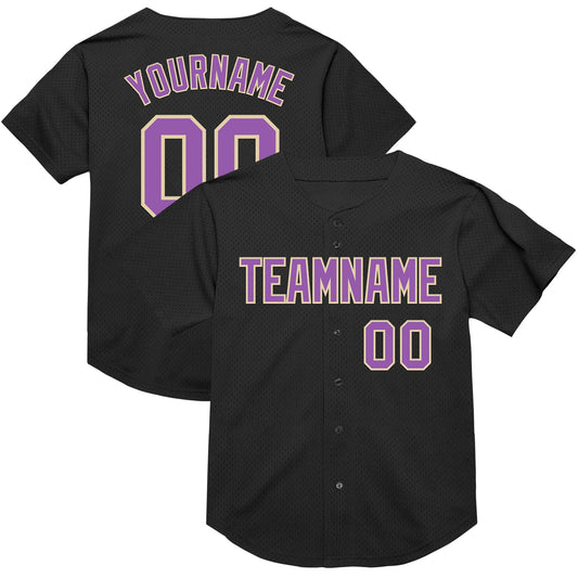 Custom Black Medium Purple-Cream Mesh Authentic Throwback Baseball Jersey - Main View