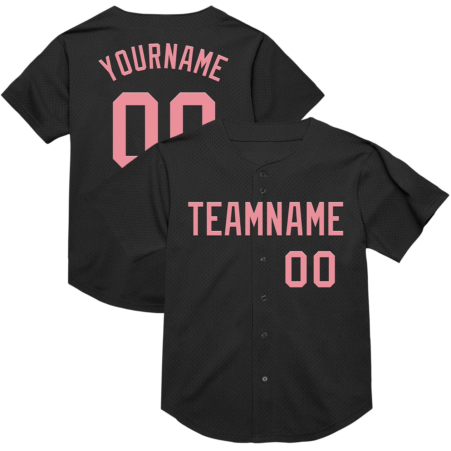 Custom Black Medium Pink Mesh Authentic Throwback Baseball Jersey - Main View