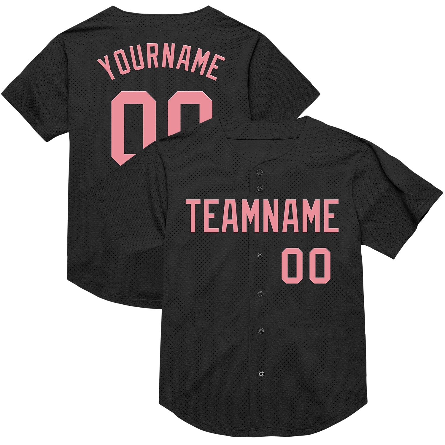 Custom Black Medium Pink Mesh Authentic Throwback Baseball Jersey - Main View
