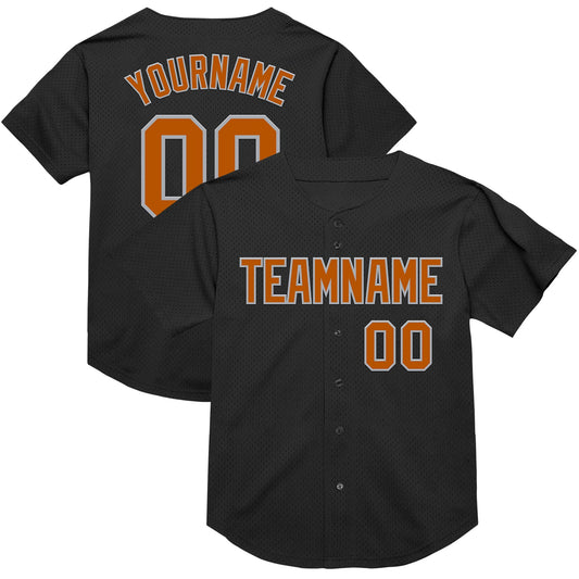 Custom Black Texas Orange-Gray Mesh Authentic Throwback Baseball Jersey - Main View