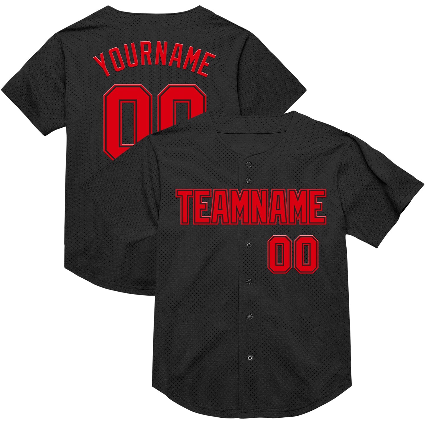 Custom Black Fire Red Mesh Authentic Throwback Baseball Jersey - Main View