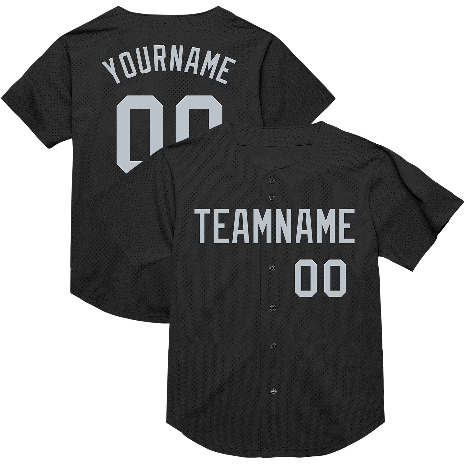 Custom Black Silver Mesh Authentic Throwback Baseball Jersey - Main View