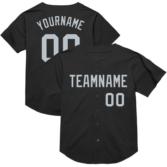 Custom Black Silver Mesh Authentic Throwback Baseball Jersey - Main View